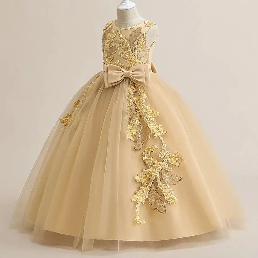 Formal Party Dress For Teenage Girls Tulle Sequins Embroidery Princess Dress For Kids Wedding Birthday Pageant Prom Maxi Gown