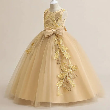 Formal Party Dress For Teenage Girls Tulle Sequins Embroidery Princess Dress For Kids Wedding Birthday Pageant Prom Maxi Gown