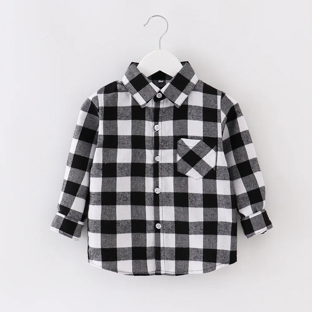 Shirts for Boys Spring Autumn Fashion Casual Plaid Blouse School Boys Clothes Long Sleeve Brushed Shirt Teen Children Clothes