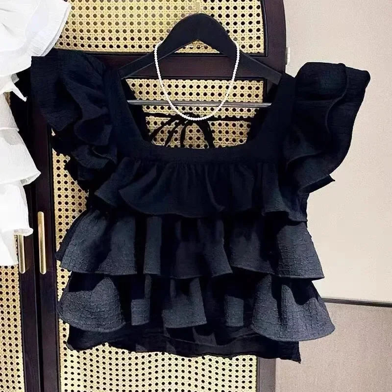 Girls Tops Vest Summer New White Ruffles Sleeveless Short Shirt Teens Kids Clothes 12 13 14 Years Children Beach Hooliday Blouse