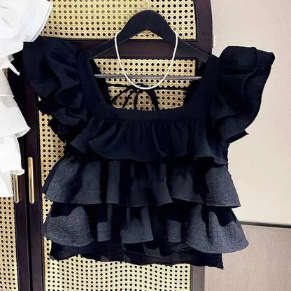 Girls Tops Vest Summer New White Ruffles Sleeveless Short Shirt Teens Kids Clothes 12 13 14 Years Children Beach Hooliday Blouse