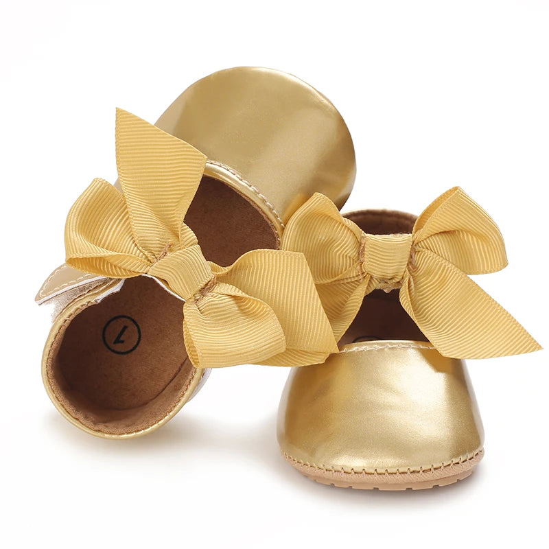 Baby Girl Shoes Bow Flats Toddler Sandals Non-slip Soft Sole Newborn Formal First Walkers Christening