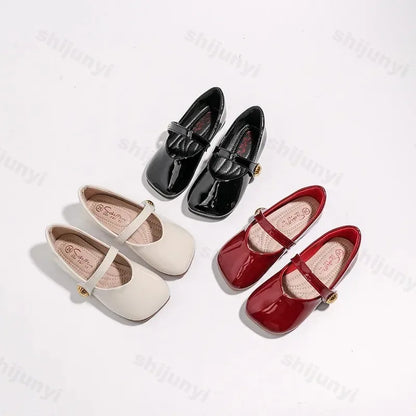 2025 Girl's Leather Shoes Square Toe Elegant Shallow Kids Mary Janes Flat Sole Comfy Children Single Shoes Girls Princess Shoes