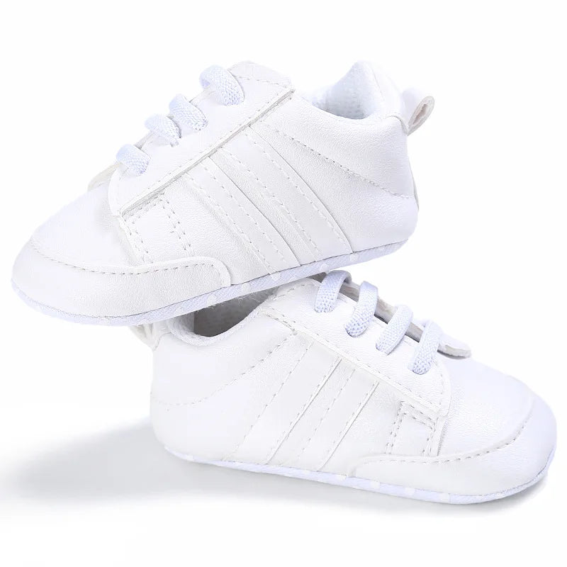 Newborn Baby Boys Shoes for 1 Year Footwear with Striped Infant Casual PU Leather Toddler Soft Sole Girls Sneakers First Walkers