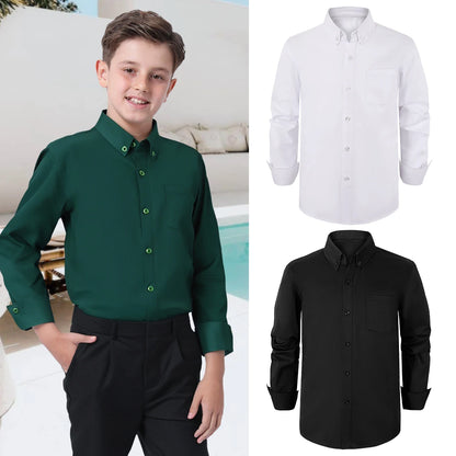 Boys Shirt Kids Oxford White Shirts Kids School Uniform Gift Perform Ceremony Birthday Wedding Formal Clothes 6 to 14 Years