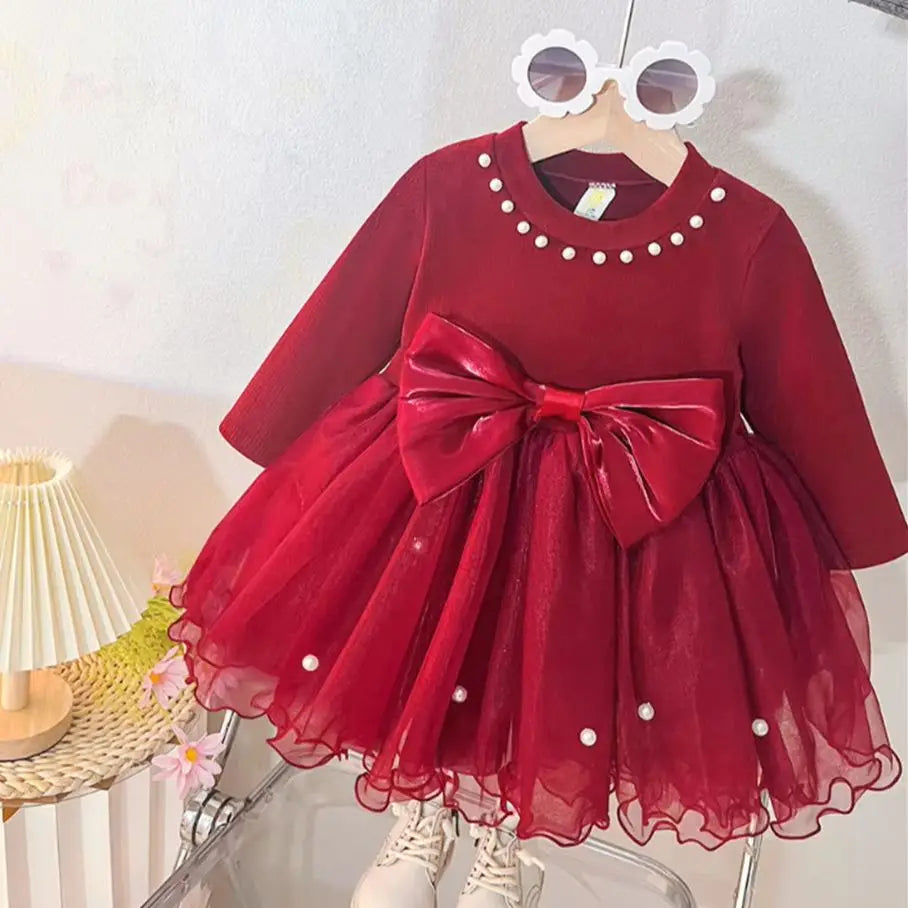 Baby Girl Princess Dress Autumn Toddler Bow Mesh Dresses for Girls Clothing 1st Birthday Party Dresses Newborn Baby Clothes