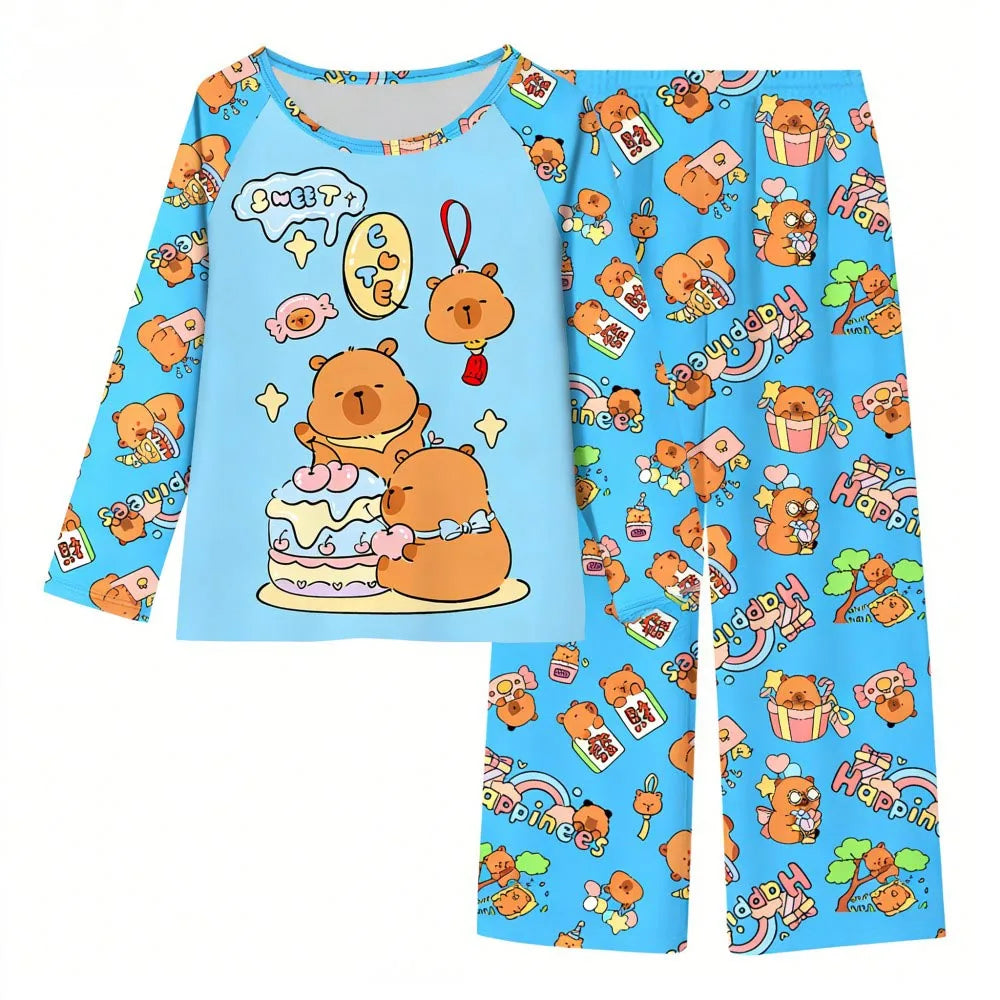 Boys Girls Pajamas Sets Kids Toddler 3 to 4 5 6 7 8 9 10 11 12 Years Capybara Pink Brown Long Sleeve Pyjamas Children's Clothing