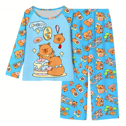Boys Girls Pajamas Sets Kids Toddler 3 to 4 5 6 7 8 9 10 11 12 Years Capybara Pink Brown Long Sleeve Pyjamas Children's Clothing