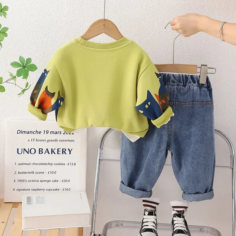 Spring Baby Boy Clothes 18 to 24 Months Cartoon Casual Long Sleeve Boys Sets T-shirts and Pants Boys Outfit  Kids Essentials
