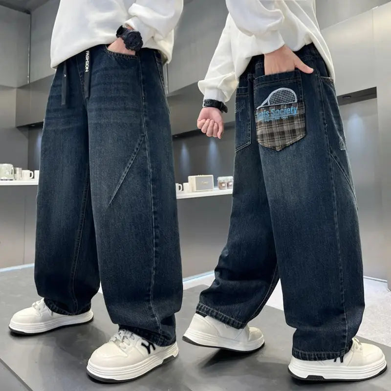 Boy Jeans For Teenage Casual Style Letter Pattern Loose Pants For Children Toddler Kids Clothes 4 6 8 9 10 11 12 13 14 Years