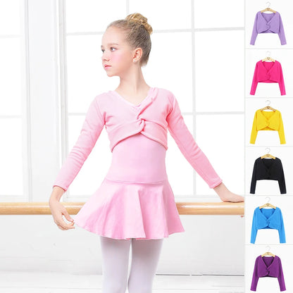 Girls Dance Wear Kids Dance Leotard Cover Long Sleeve Winter Practice Training Pullover Top for Ballet Class Clothing