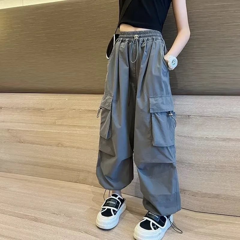 Girls Dance Pants Kids Hip Hop Joggers Pant Straight Trousers High Waist Vintage Casual Teenage Streetwear Baggy Pant 5-14 Years