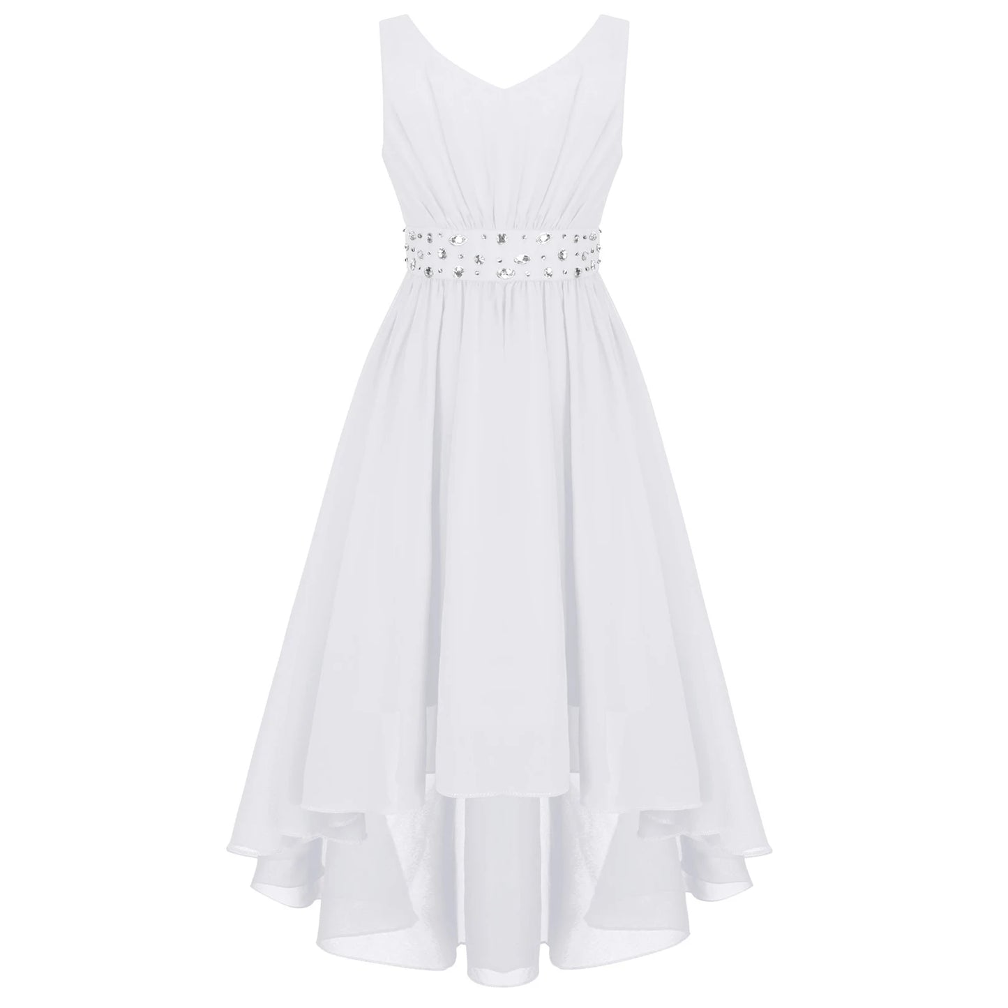 Elegant Girl Shiny Beaded Dress Teen Girl Pink First Communion Ceremony Hi-Lo Hem Vestidos Kids Bridesmild Flower Girls Ball Gow