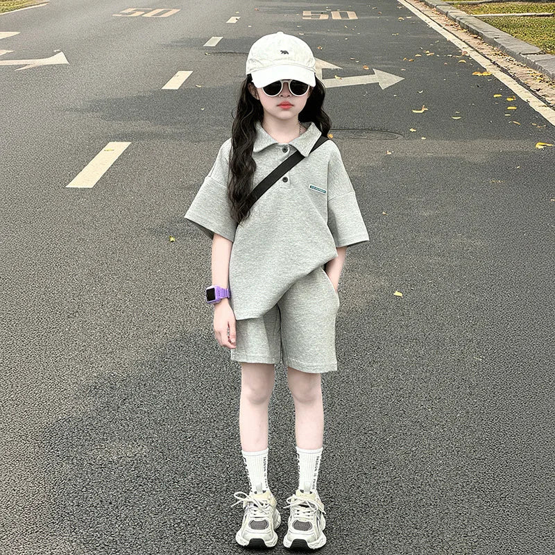2026 Summer Girls Short Sleeve Set Fashion Casual Sports 2 Piece Outfit Trendy Streetwear For Teen Kids