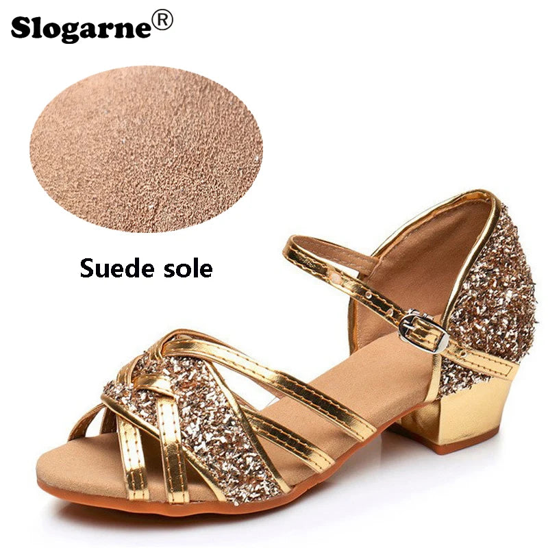 Brand New Children Dance Shoes Girls Ballroom Latin Shoes Ladies Modern Tango Salsa Sandals 3CM Low Heels Stage Dancing Footwear