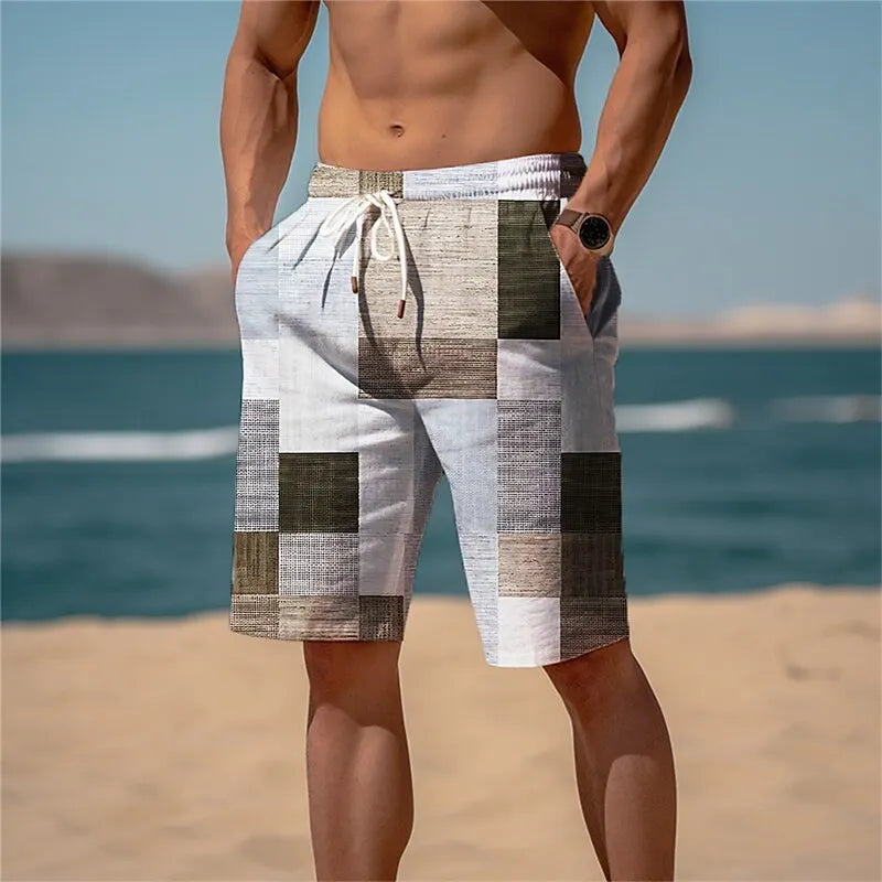 Men's Sweat Shorts Beach Shorts Shorts Drawstring Elastic Waist 3D Print Graphic Plaid Stripe Breathable Soft Short