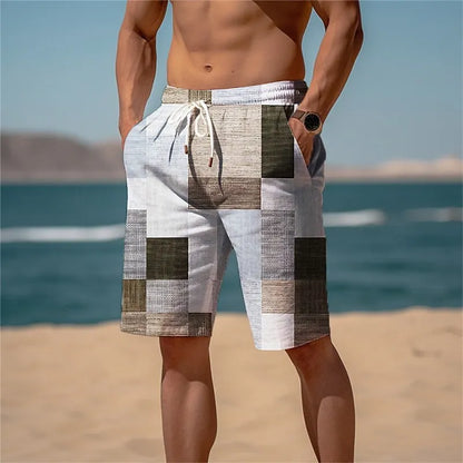 Men's Sweat Shorts Beach Shorts Shorts Drawstring Elastic Waist 3D Print Graphic Plaid Stripe Breathable Soft Short