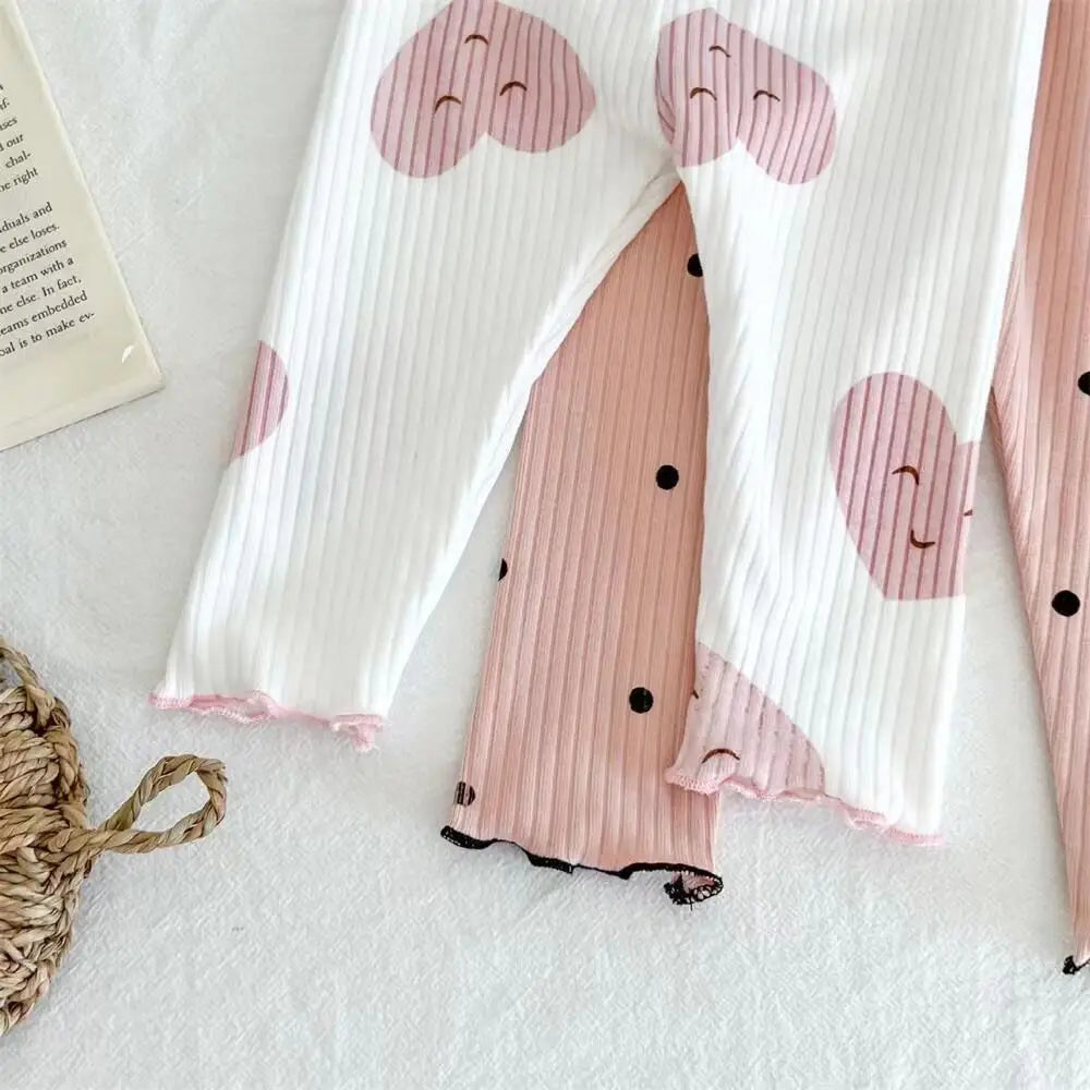 New Girls' Pajamas Homewear Children's Long-Sleeved Ice-Silk Pajamas Two-Piece Wood Earring Set Air-Conditioning Suit Suit