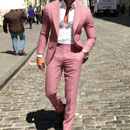 Classic Suits for Men Notch Lapel 2 Pieces Business Blazer and Pants Set Elegant Slim Fit Men's Suit for Wedding Prom Groomsmen