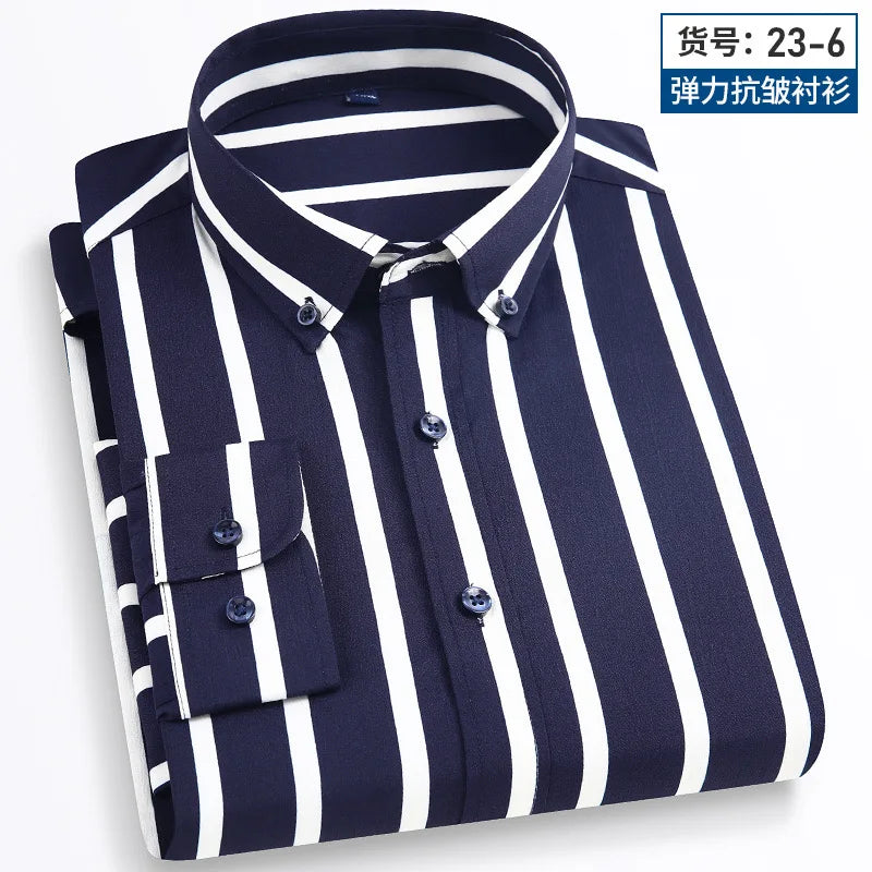 Men's Business Casual Long Sleeve shirt Classic striped social dress shirt Wear free, wrinkle-resistant and easy to care for