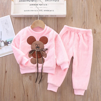 Baby Boy Clothes 2023 Autumn Cotton Thick Warm Casual Hooded Sweater Winter Cartoon Cute Bear Three-Piece Baby Girl Suit 0-5Y