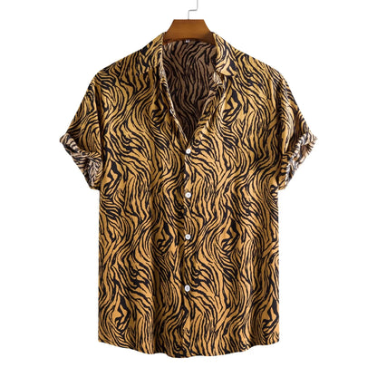2026 New Hawaiian Beach Wear Men's Zebra-stripe Short Sleeve Shirts Fashion Laple Button Up Casual Blouse Summer Streetwear Male