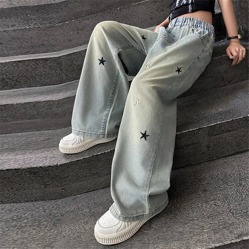 Girls' pants Summer thin 5-12 years old 15 years old medium children casual loose style little girls denim wide-leg pants