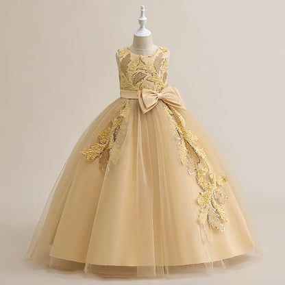 Formal Party Dress For Teenage Girls Tulle Sequins Embroidery Princess Dress For Kids Wedding Birthday Pageant Prom Maxi Gown