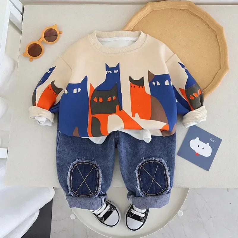 Spring Baby Boy Clothes 18 to 24 Months Cartoon Casual Long Sleeve Boys Sets T-shirts and Pants Boys Outfit  Kids Essentials