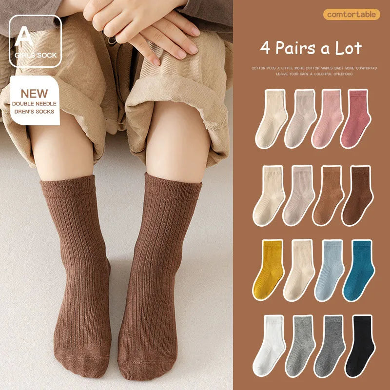 4 Pairs a Lot Spring Kids Knee-high Socks Cute Solid Color Girls Socks 12 Colors Children Versatile In Tube Socks