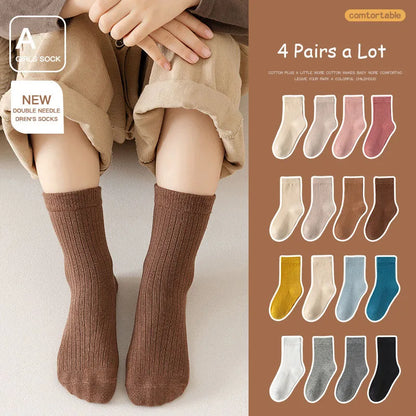 4 Pairs a Lot Spring Kids Knee-high Socks Cute Solid Color Girls Socks 12 Colors Children Versatile In Tube Socks