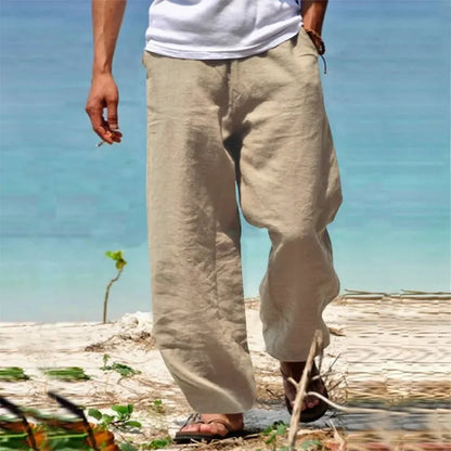 Men's Beach Pants Breathable Loose Straight Trousers Male Summer Casual Solid Color Japanese Streetwear