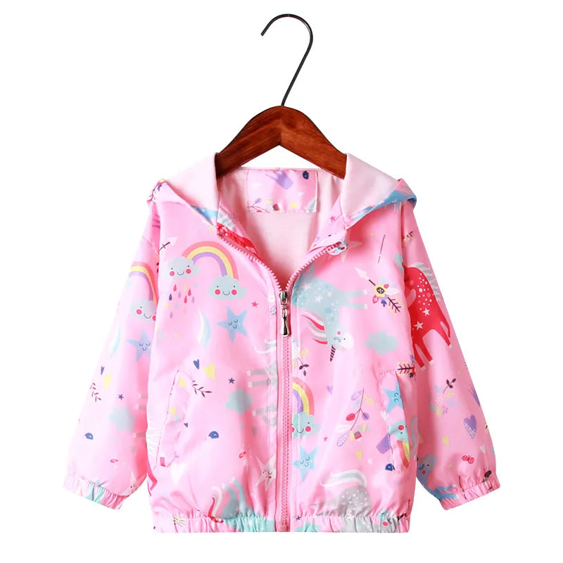 Spring Autumn Full Sleeve Children's Jacckets Unicorn Bunny Rabbit Animal Print Kids Jacket Coats for 2 to 9 Years Girls Coat