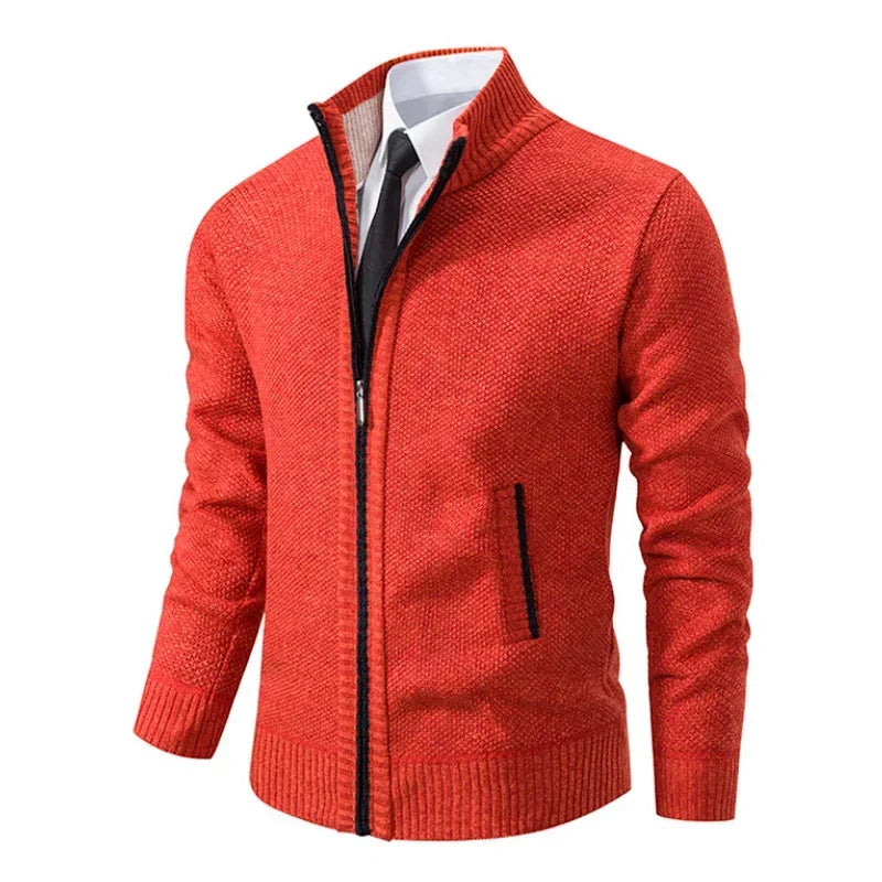 Men Cardigan Sweater 2025 Autumn Winter Keep Warm Thicken Solid Casual Stand Collar Zip Knitwear Fleece Jacket Coat Men Clothing