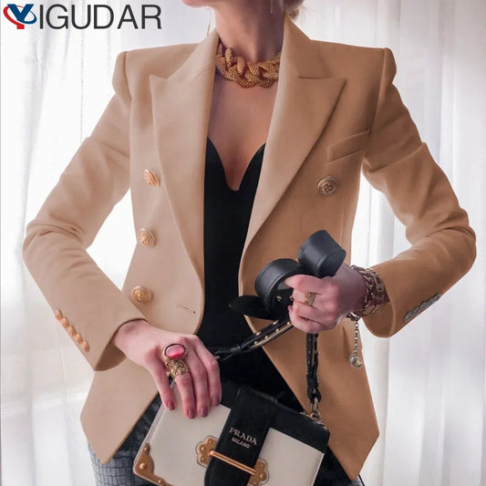 women suits jacket Women's Notched Lapel Double Breasted Blazer Suit Long Sleeve Buttons Casual Work Office Jacket Blazers