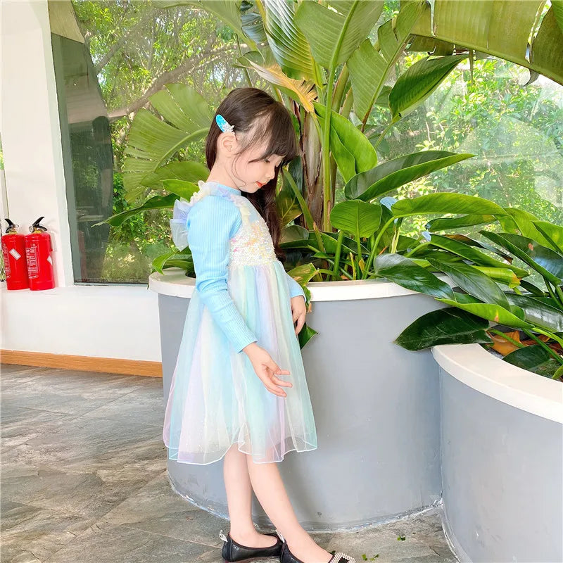 Girls Casual Dresses New Mesh Dresses for Girls Autumn Winter Wedding & Casual Kids Clothes for 2-7 Years