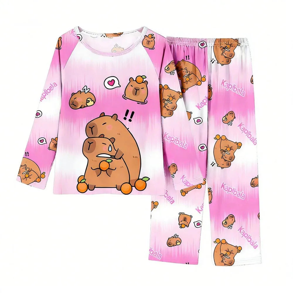 Boys Girls Pajamas Sets Kids Toddler 3 to 4 5 6 7 8 9 10 11 12 Years Capybara Pink Brown Long Sleeve Pyjamas Children's Clothing