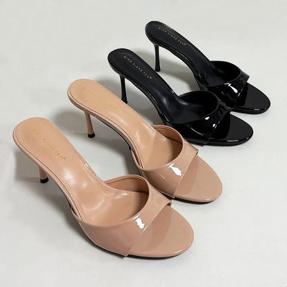 Heeled Footwear Female Slides Women Slippers Summer Spring Fashion Round Toe Ladies Thin Heels Slippers Sandals Pumps Shoes