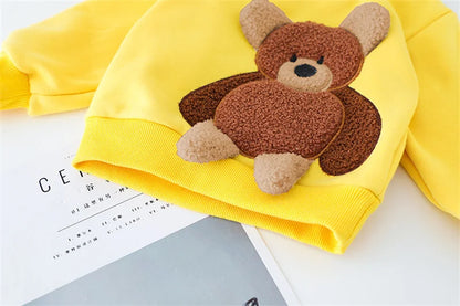 Baby boy clothes autumn winter plus velvet warm thickening suit boys and girls cartoon bear sweater + corduroy pants baby 2pcs
