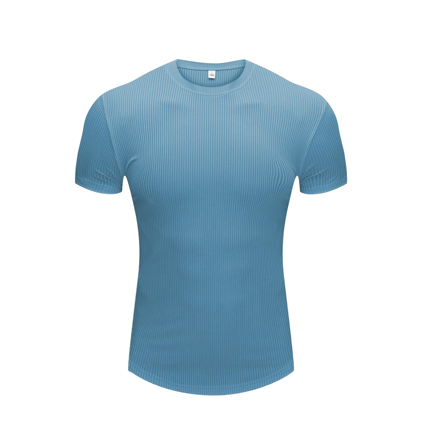 Men's Muscle Shirts Short Sleeve Casual Slim Fit Workout Tshirts Striped Curved Hem Light Weight Elastic