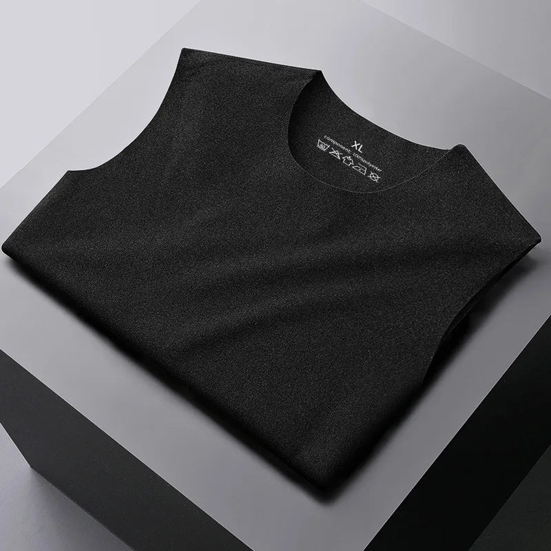 Mens Underwear 37° Heating Fiber Plus Velvet Seamless Vest Men's Winter Slim Warm Bottoming Shirt Men's Speed Thermal Underwear