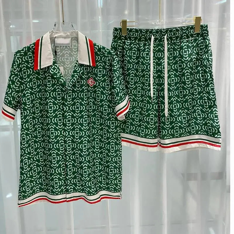Summer Season Men's Casual Beach Shirt Shorts Hawaiian Shirt Set Fashionable Youngster Cross-Border Style Comfortable Breathabl