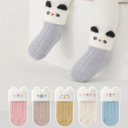 Newborn Baby Socks For Girls Boys Winter Warm Thick Cartoon Infant Toddler Sock Outdoors Warm Children's Floor Socks 0-5Years