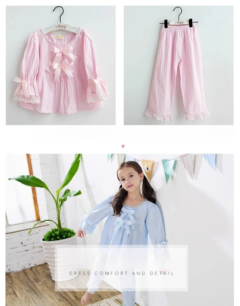 Girls Cotton Pajama Set Long Sleeve Kids Sleepwear Loungewear Comfy Home Clothes Basic Solid Color 2 Piece Outfit Summer Wear