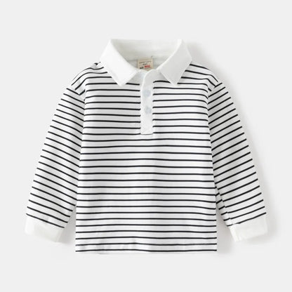 Long Sleeve Polo Shirts for Boys Spring Autumn Children Cotton Full Sleeve Shirt Black White Striped Classic Tops Baby Clothes