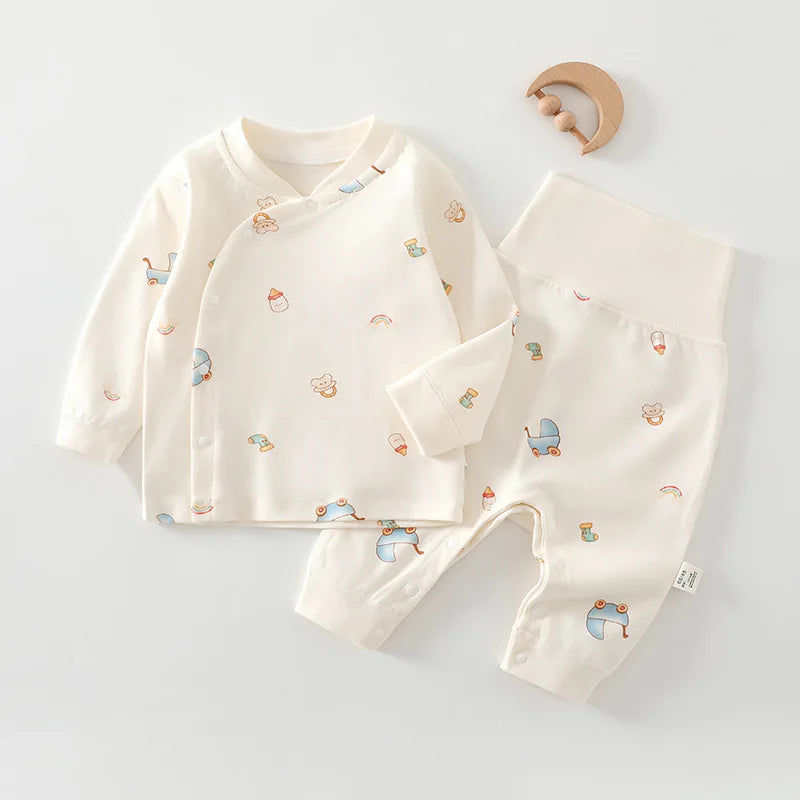 0-3Y Newborn Underwear 2Pcs Sets New Spring Infant Girls Boys Pure Cotton Sleepwear High Waist Pants Soft Baby Pajamas Clothes