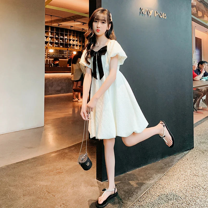 Girls White Dress Teenager Evening Dress Flowers Children Bridesmaid Holiday Communion Dress 2025 Summer New