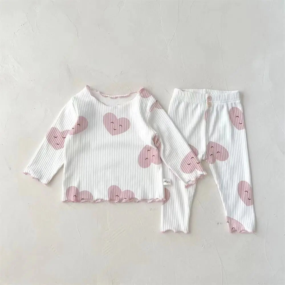 New Girls' Pajamas Homewear Children's Long-Sleeved Ice-Silk Pajamas Two-Piece Wood Earring Set Air-Conditioning Suit Suit