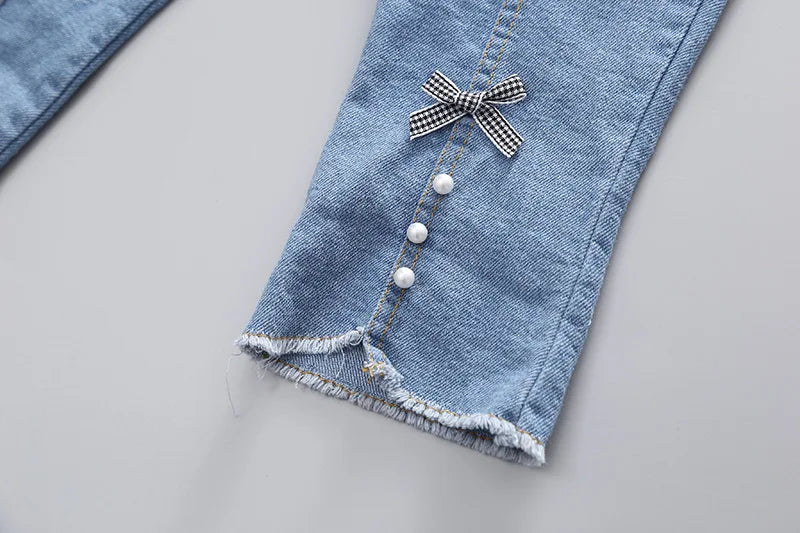 Spring newborn Baby Girls' Clothes Outfit sets Knitted Vest Shirt Bow Jeans suit for Girls Baby clothing 1st birthday wear sets