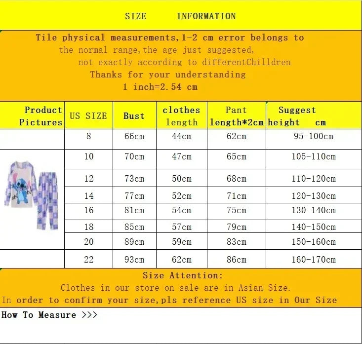 New Pajama Boys Girls Pajamas Stitch Clothing Sets Kids Long Sleeve +Pant 2Piece Children Home Clothing Girl Nightgown